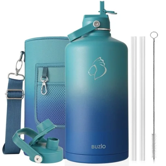 Buzio Duet Series Gallon Bottle with 2 Lids and Sleeve 3.8L - Cyan Blue